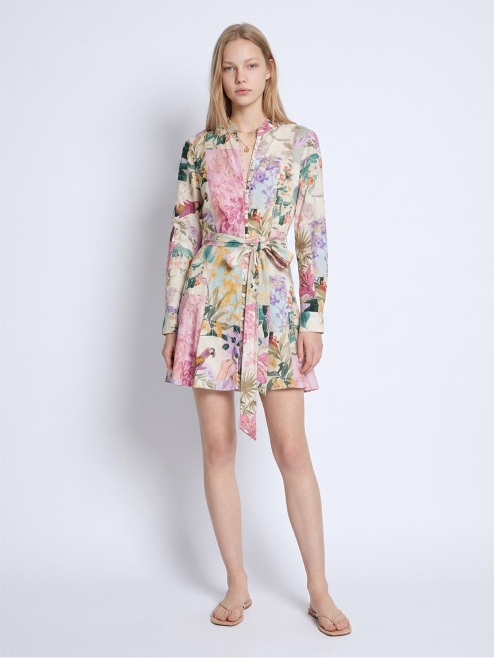 Zara Floral Print Mini Dress in Pink, Cream, Green, Purple